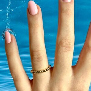 Ring gold beads stretch dainty, gold bead jewelry, no tarnish waterproof rings